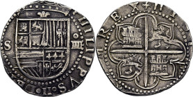 FELIPE II. Sevilla. 4 reales. D cuadrada