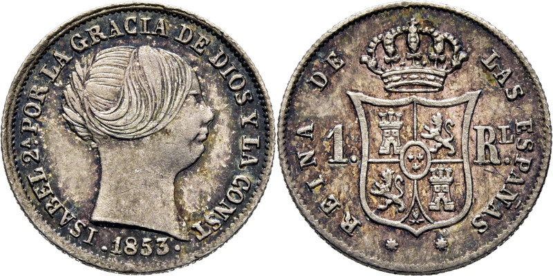 ISABEL II. Barcelona. 1 real. 1853. Cy16817. MBC+ o algo mejor, restos de brillo...