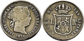 ISABEL II. Barcelona. 1 real. 1858 sobre 7. Escasa