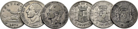 GOBIERNO PROVISIONAL y ALFONSO XII. 2 pesetas. 1870*75. DEM. Lote de 3
