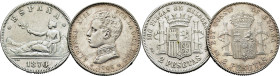 I REPÚBLICA y ALFONSO XIII. 2 pesetas. 1870*18-73 y 1905*19-05. Lote de 2