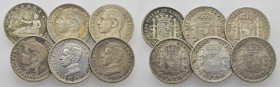 CENTENARIO. 50 céntimos. 1869*6-9, 1880*8-0, 1885*8-6, 1900*0-0…Lote de 6
