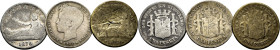CENTENARIO. 1 peseta. 1869, 1870 y 1902. Sin estrellas visibles. Falsas de época. Lote de 3