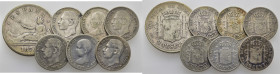 CENTENARIO. 2 pesetas. 1870*18-73. 50 céntimos. 1880*8-0, 1881*8-1 (2), 1885*8-5…Lote de 7