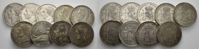 CENTENARIO. 5 pesetas. 1870*X-70, 1871*18-71, 1871*18-74, 1875*18-75, 1878*18-78…Lote de 9