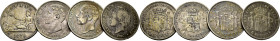 CENTENARIO. 5 pesetas. 1870, 1875, 1884 y 1893. Lote de 4