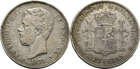 AMADEO I. 5 pesetas. 1871*18-73. DEM. Escasa