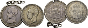 AMADEO I y ALFONSO XIII. Madrid. 5 pesetas. 1871*18-71. SDM. 1888*X-X. MPM…Lote de 2
