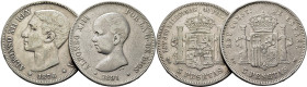 ALFONSO XII. 5 pesetas. 1876*x-76. DEM. ALFONSO XIII. 5 pesetas. 1891*18-91… Lote de 2
