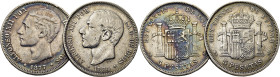 ALFONSO XII. 5 pesetas. 1877*18-77. DEM. 1884*18-84. MSM. Lote de 2