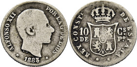 ALFONSO XII. Manila. 10 centavos. 1883 sobre 1. Rara