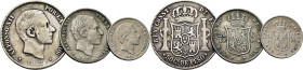 ALFONSO XII. Manila. 50, 20 y 10 centavos. 1882, 1883 y 1885. Lote de 3