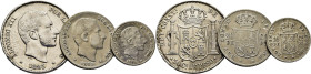 ALFONSO XII. Manila. 50, 20 y 10 centavos. 1885. Lote de 3