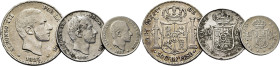 ALFONSO XII. Manila. 50, 20 y 10 centavos. 1885. Lote de 3