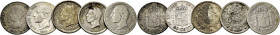 ALFONSO XII y XIII. 50 céntimos. 1880*X-X (2), 1892*9-2 y 1926 (2). Lote de 5
