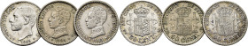 ALFONSO XII y XIII. 50 céntimos. 1885*8-6 parece y 1904*0-4 y 1904*1-0. Lote de 3