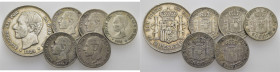 ALFONSO XII y XIII. 2 pesetas. 1881*18-81. 50 céntimos. 1880*8-0, 1880…lote de 6