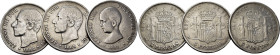 ALFONSO XII y XIII. 5 pesetas. 1882, 1885 y 1891. MSM, MPM y PGM. Lote de 3
