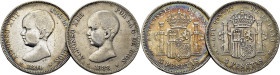 ALFONSO XIII. 5 pesetas. 1888*18-88. MPM. 1891*X-91. PGM. Lote de 2