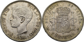 ALFONSO XIII. 5 pesetas. 1898*18-98. SGV. Casi SC+/SC-. Muy buen anverso
