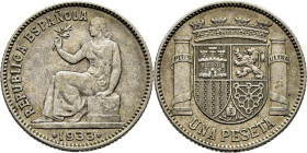II REPÚBLICA. 1 peseta. 1933*3-4. Reverso moneda
