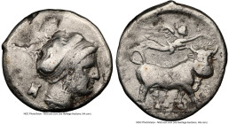 CAMPANIA. Neapolis. Ca. 4th-3rd centuries BC. AR didrachm (21mm, 6.96 gm, 2h). NGC Fine 5/5 - 2/5, brushed. Ca. 326/319-290 BC. Head of nymph right, h...