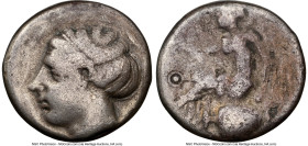 BRUTTIUM. Terina. Ca. 440-400 BC. AR stater (20mm, 7.28 gm, 7h). NGC Fine 4/5 - 3/5, marks. Ca. 440-425 BC. Head of nymph Terina left, hair bound with...