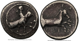 THESSALY. Tricca. Ca. 440-400 BC. AR hemidrachm (16mm, 12h). NGC Choice Fine. Thessalus standing right, nude but for chlamys over shoulders, holding b...