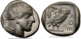 ATTICA. Athens. Ca. 440-404 BC. AR tetradrachm (25mm, 17.21 gm, 11h). NGC Choice XF 5/5 - 4/5. Mid-mass coinage issue. Head of Athena right, wearing e...