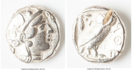 ATTICA. Athens. Ca. 440-404 BC. AR tetradrachm (26mm, 17.31 gm, 12h). VF, test cut. Mid-mass coinage issue. Head of Athena right, wearing earring, nec...