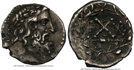 ACHAEAN LEAGUE. Elis. Olympia. Ca. 1st century BC. AR hemidrachm (17mm, 9h). NGC Choice VF, inked collection number. Calippus, magistrate, ca. 40s-30s...