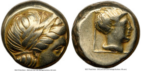 LESBOS. Mytilene. Ca. 377-326 BC. EL sixth-stater or hecte (9mm, 2.54 gm, 12h). NGC VF 2/5 - 3/5, brushed. Laureate head of Apollo right / Head of fem...