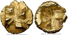 IONIA. Uncertain mint. Ca. 625-550 BC. EL 1/24 stater or myshemihecte (8mm, 0.65 gm). NGC Choice AU 5/5 - 5/5. Raised tetraskelion pattern / Incuse te...