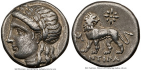 IONIA. Miletus. Ca. 4th-3rd centuries BC. AR drachm (14mm, 12h). NGC VF. Neon, magistrate. Laureate head of Apollo left / NEΩN, lion standing left, he...
