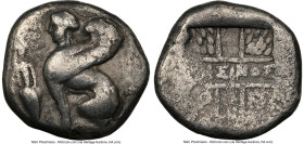 IONIAN ISLANDS. Chios. Ca. 380-350 BC. AR drachm (14mm, 5h), NGC Fine. Phesinus, magistrate. Sphinx seated left; bunch of grapes above amphora before ...
