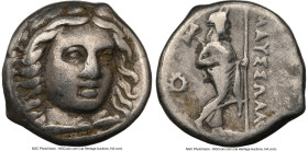 CARIAN SATRAPS. Maussollus (ca. 377-353 BC). AR drachm (14mm, 12h). NGC Choice Fine, brushed. Laureate head of Apollo facing, turned slightly right, h...