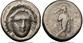 CARIAN SATRAPS. Hidrieus (ca. 351-344 BC). AR drachm (14mm, 12h). NGC Choice Fine. Head of Apollo facing, turned slightly right, hair parted in center...