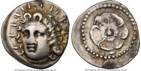 CARIAN ISLANDS. Rhodes. Ca. 40 BC-AD 25. AR drachm (20mm, 3.87 gm, 6h). NGC VF 5/5 - 2/5, scratches. Radiate head of Helios facing, turned slightly le...