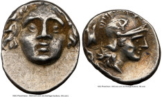 PISIDIA. Selge. Ca. 4th century BC. AR obol (11mm, 9h). NGC Choice XF. Head of gorgoneion / Head of Athena right, wearing crested, winged Attic helmet...