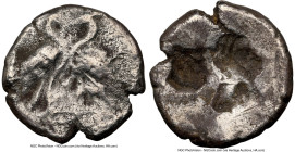 ASIA MINOR. Uncertain Mint. Ca. late 6th-early 5th centuries BC. AR hemidrachm (12mm). NGC Choice Fine. Two geese standing confronted on dotted ground...