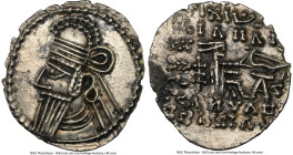 PARTHIAN KINGDOM. Vologases IV (ca. AD 147-191). AR drachm (22mm, 1h). NGC Choice AU. Ecbatana. Bust of Vologases IV left with tapering square cut bea...