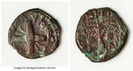 JUDAEA. Roman Procurators. Antonius Felix (AD 52-59/60). AE prutah (17mm, 2.40 gm, 9h). Choice Fine, bronze disease. Jerusalem, dated Regnal Year 14, ...