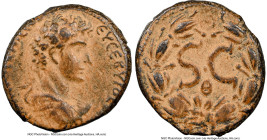SYRIA. Antioch. Marcus Aurelius, as Caesar (AD 161-180). AE (23mm, 11h). NGC Choice VF, repatinated. AYPHΛLIOC KAIC CЄBA-ЄYCЄYIOC YΠATOC, bare headed,...
