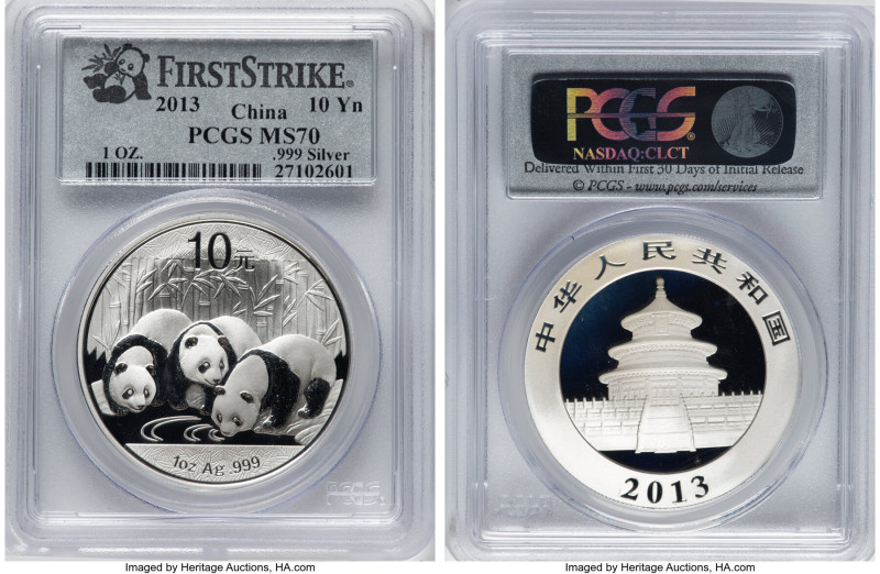 People's Republic 3-Piece Lot of Certified silver "Panda" 10 Yuan (1 oz) 2013 MS...