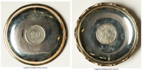 People's Republic. Kwangtung 20 Cents Coin Mounted silver Ash-Tray, 76.3mm. 33.0gm. Silver dish or ash-tray with coin copy mounted at base. Sterling s...