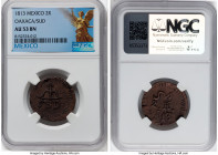 Oaxaca. War of Independence copper SUD 2 Reales 1813 AU53 Brown NGC, KM226.1. HID09801242017 © 2024 Heritage Auctions | All Rights Reserved www.HA.com...