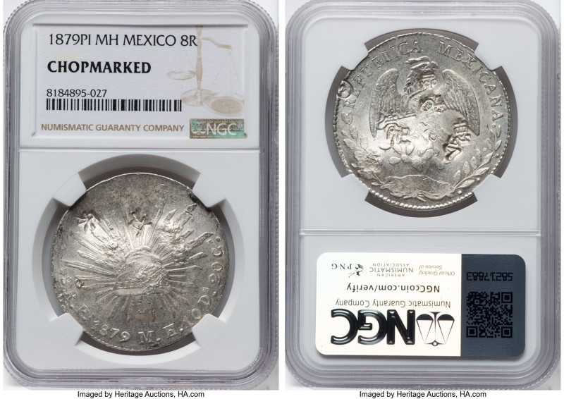 Republic 8 Reales 1879 Pi-MH Chopmarked NGC, San Luis Potosi mint, KM377.12, DP-...