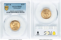 Confederation gold 20 Francs 1927-B MS65 PCGS, Bern mint, KM35.1, Fr-499. Lustrous satin surfaces. HID09801242017 © 2024 Heritage Auctions | All Right...