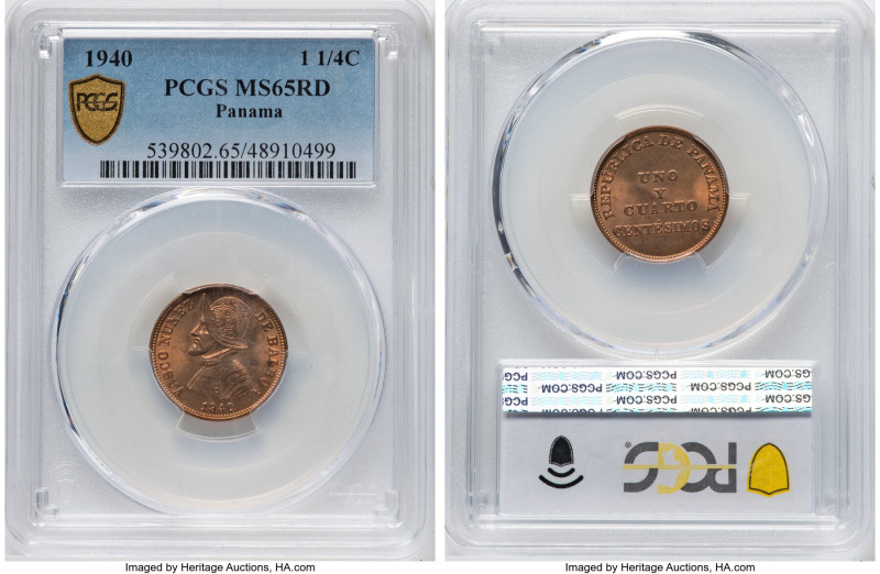 Republic Pair of Certified Minors MS65 Red PCGS, 1) Panama: 1-1/4 Centesimos 194...