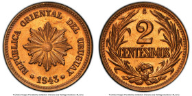 Republic 3-Piece Lot of Certified Assorted Issues, 1) Nicaragua: Republic Centavo 1940 - MS65 Red PCGS, Heaton mint, KM11 2) Uraguay: Republic 2 Cente...